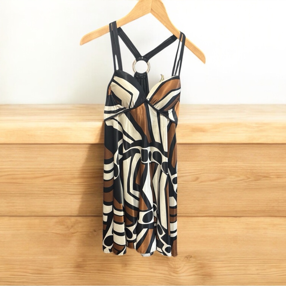 Ssang Bang Wool Mini Geometric Strappy Dress with Bold Patterns Women's Size M - Picture 15 of 16